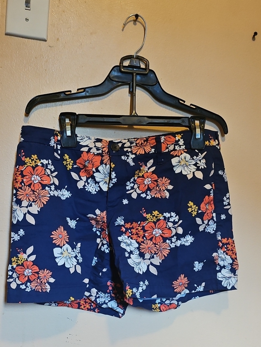 Floral Navy Women’s Shorts - Orange & White Print